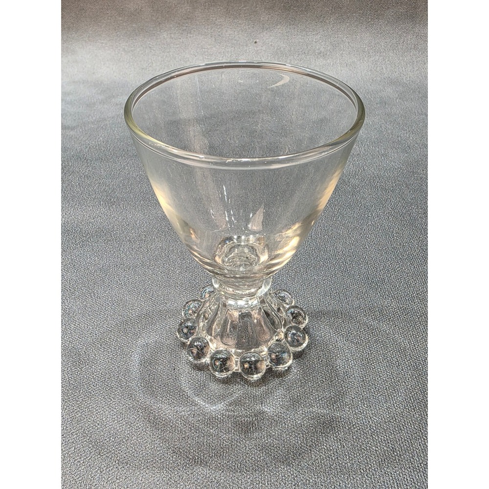 Vintage Clear Glass Goblet Boopie Beaded Base Ribbed Stem Wine Water Glass 4.25"